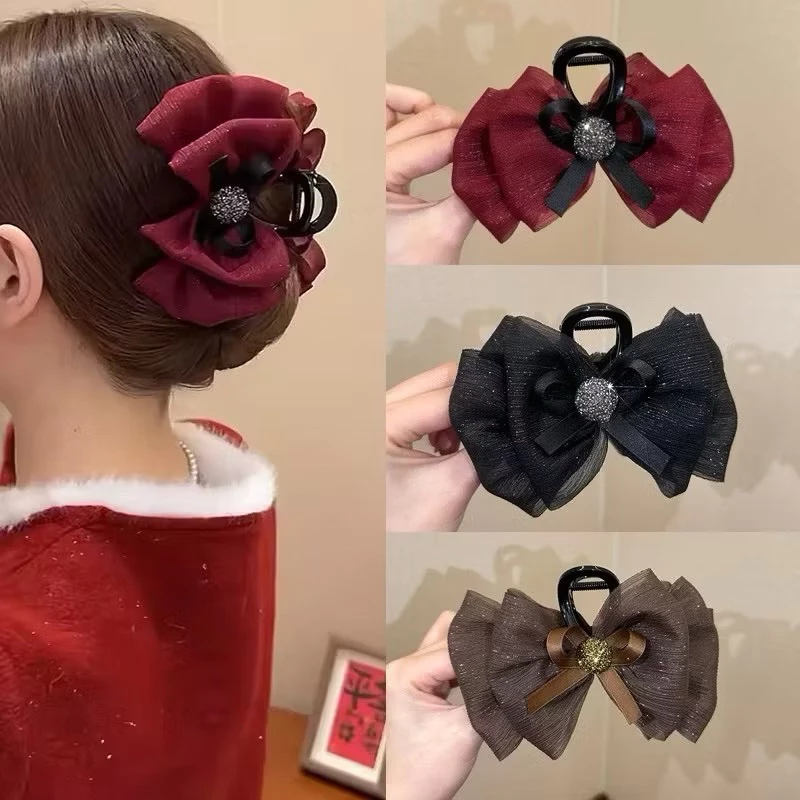Kẹp Tóc Hình Nơ Lưới Đính Kim Cương Giả Đơn Giản Cá Tính Thời Trang Mới