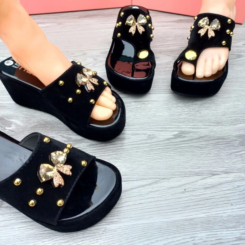 XUỒNG NHUNG NỮ CAO 7CM ĐÍNH  [ NƠ BƯỚM]