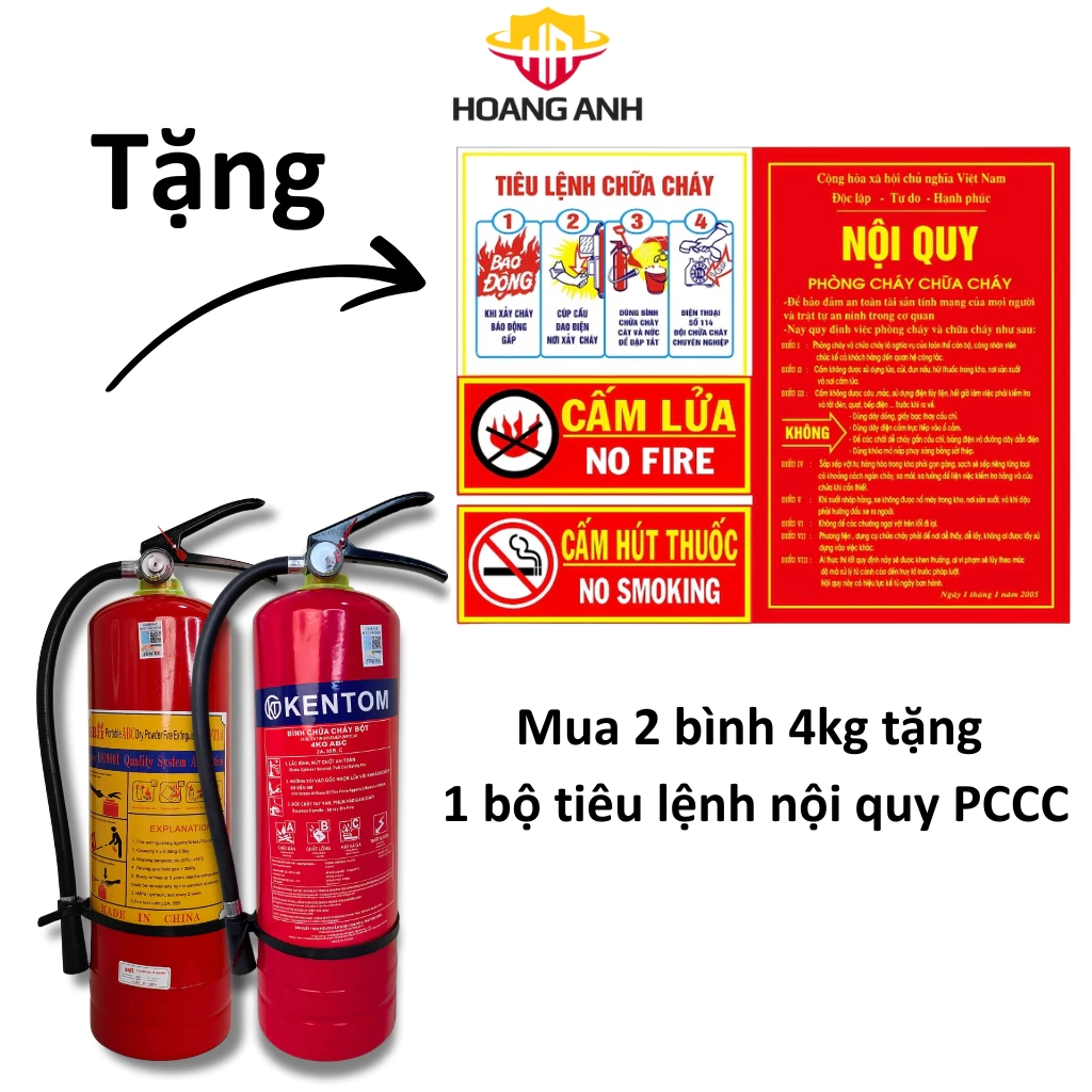 Combo 2 bình chữa cháy 4kg ABC tặng kèm 1 bộ Nội quy tiêu lệnh 4 tấm, combo tiết kiệm siêu rẻ