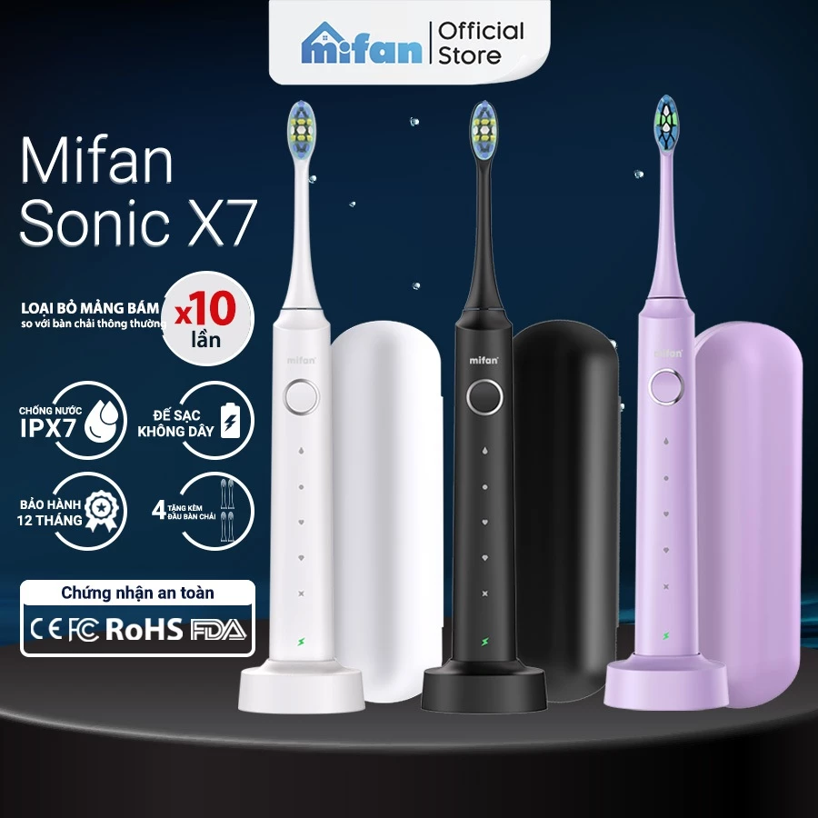 Bàn Chải Điện MIFAN Sonic X5 / X7 - Máy đánh răng sóng âm công nghệ Đức - Tặng kèm 3 đầu thay thế