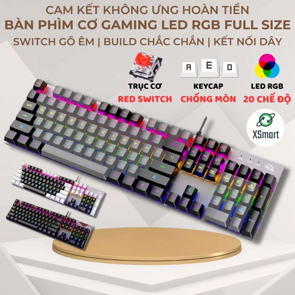 Bàn Phím Cơ Gaming Cao Cấp K1 Có 20 Chế Độ Nháy LED RGB, Sử Dụng Trục Cơ Red Switch Gõ Êm