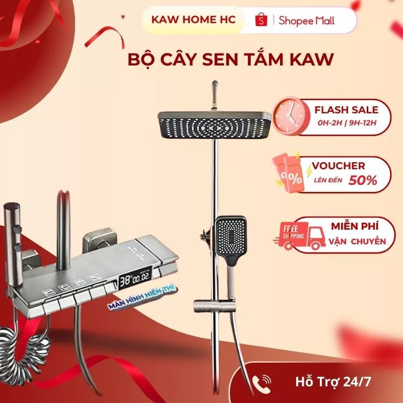 Bộ Vòi Sen Cây Tắm Đứng KAW Màn Hình Hiển Thị Thông Minh 4 Chế Độ - Hàng chính hãng