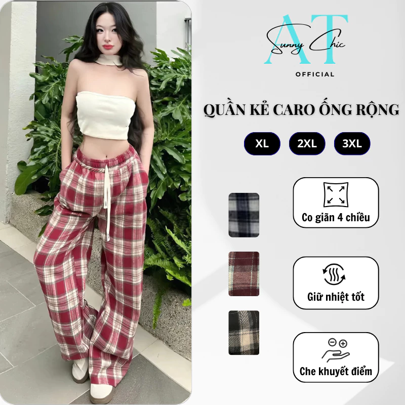 Quần Kẻ Caro Ống Rộng Nam Nữ SUNNYCHICC Quần Kẻ Sọc Vải Dạ Nhung Dầy Dặn, Cá Tính Thời Trang
