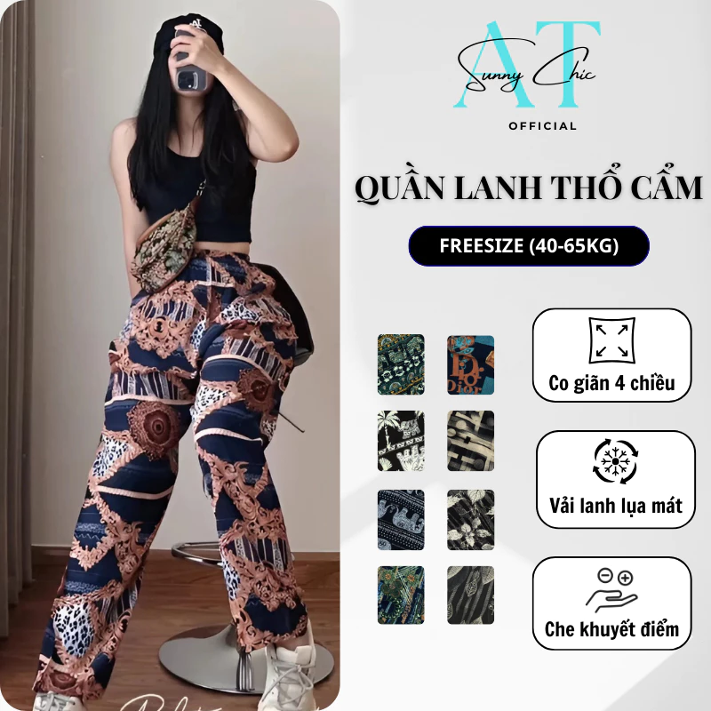 Quần lanh dài thổ cẩm ống suông SUNNYCHIC