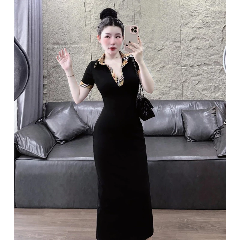 Váy PoLo cổ trụ kẻ BBRr Dáng Dài siêu tôn dáng chất vải tâm thái cao cấp