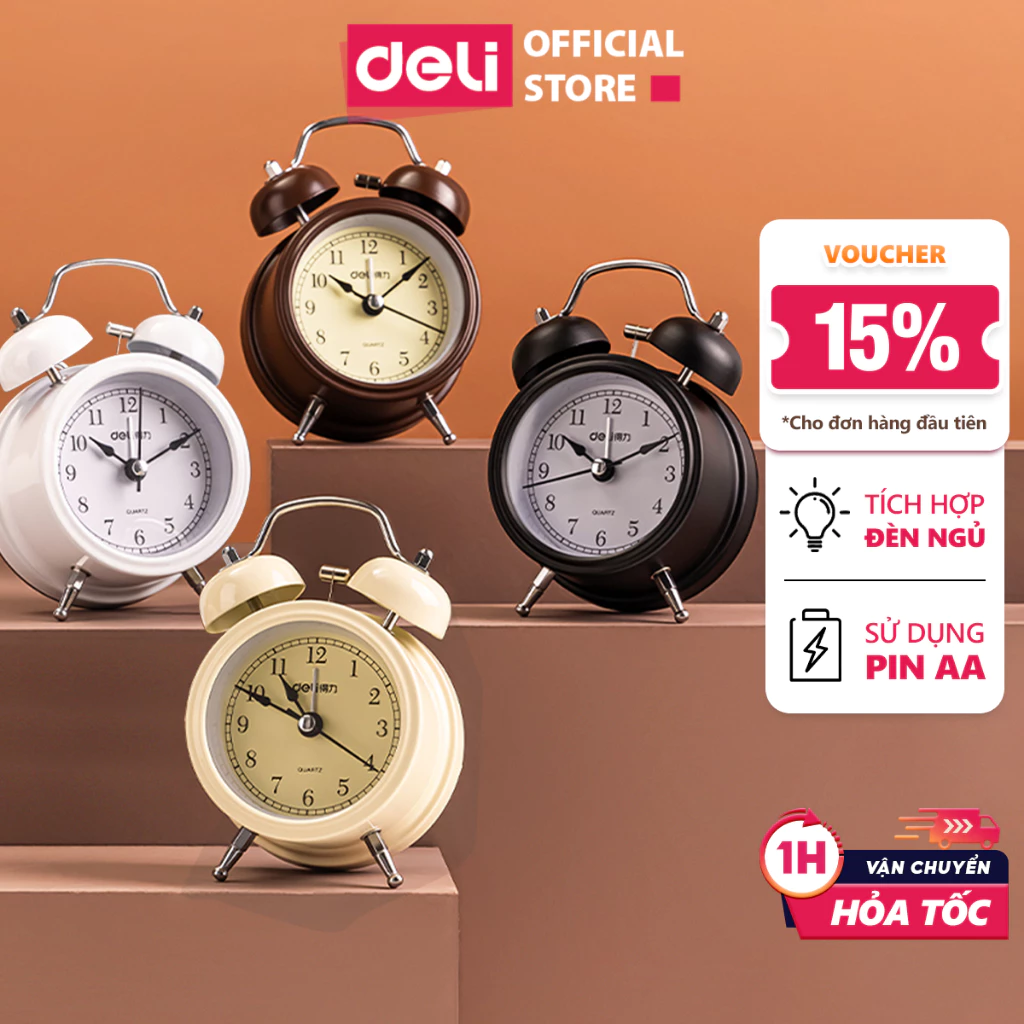 [TẶNG PIN + HỎA TỐC] Đồng Hồ Báo Thức DELI Đồng Hồ Để Bàn Có Đèn Led Trang Trí Bàn Làm Việc Học Tập