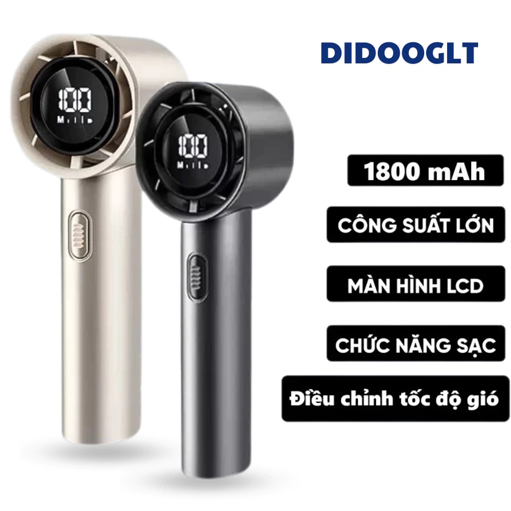 Quạt Mini Cầm Tay S29 Dung Lượng Pin 1800mah 3 Cấp Độ Gió Màn Hình Hiển Thị Led