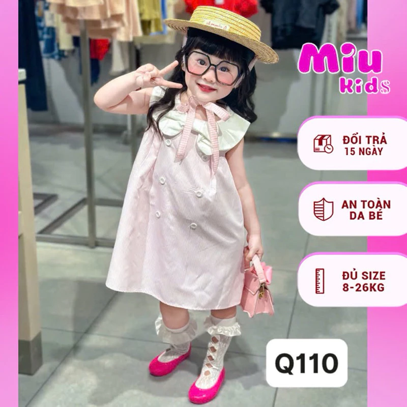 Đầm Babydoll kẻ sọc bé gái size từ 8-26kg