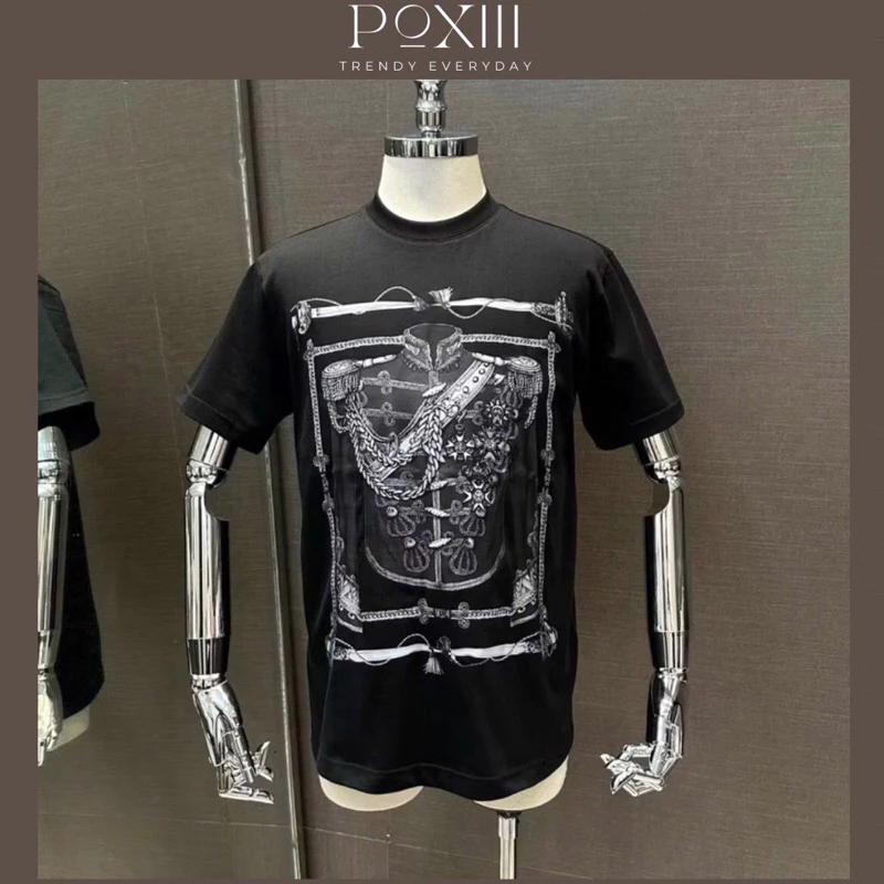 Áo Phông Hoàng Da Full đen Cổ Bo Ba Phân Form Chuẩn - Áo Phông Nam Nữ Vải Cotton Thoáng Mát