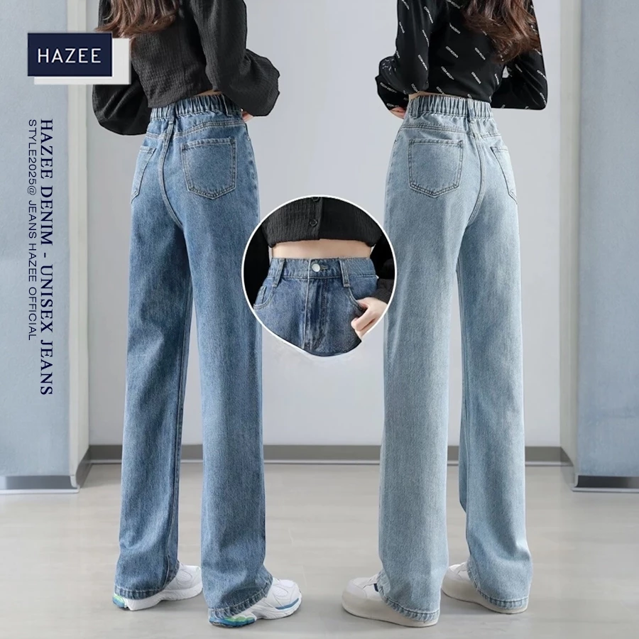 Quần Jean Nữ HAZEE Ống Suông 2in1 (Khóa + Chun) Vừa Co Giãn Thoáng Mát, Lưng Cao Trơn Sang Trọng