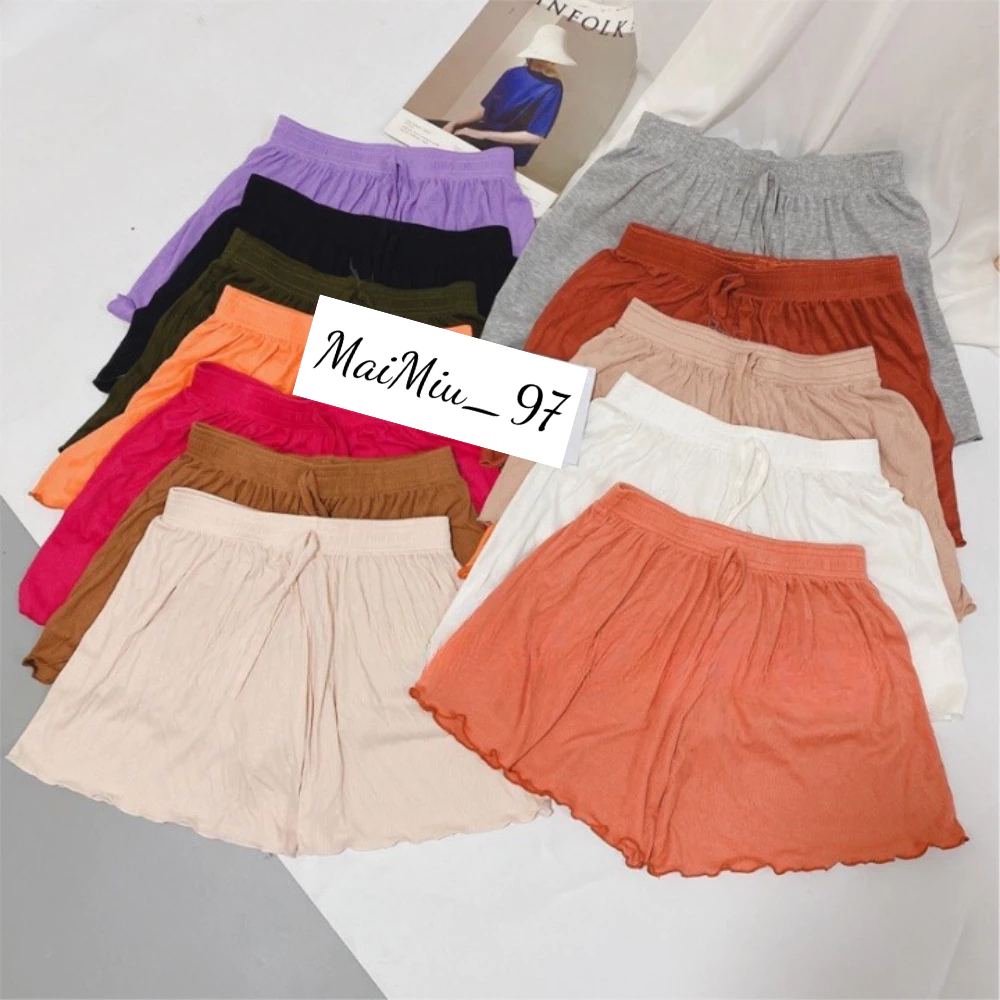 Quần Short Thun Viền Bèo Trơn Cạp Chun, Quần Ngủ Vải Cotton Mịn Mát Co Giãn