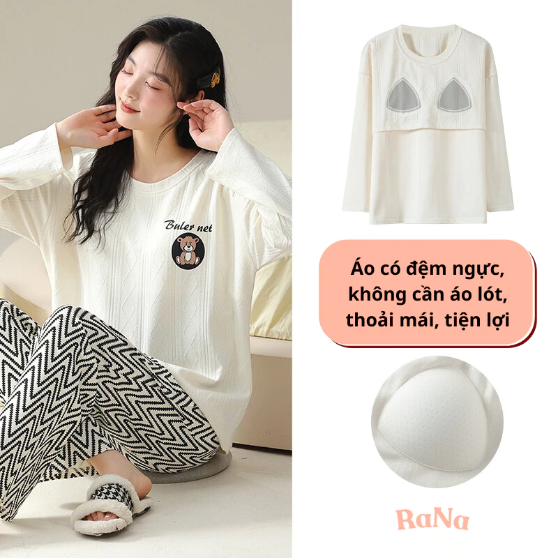 Bộ Rana thu đông dài tay có Đệm Ngực Chuẩn Gu Phái Đẹp Vải Mềm Mịn, Mút Êm Ái