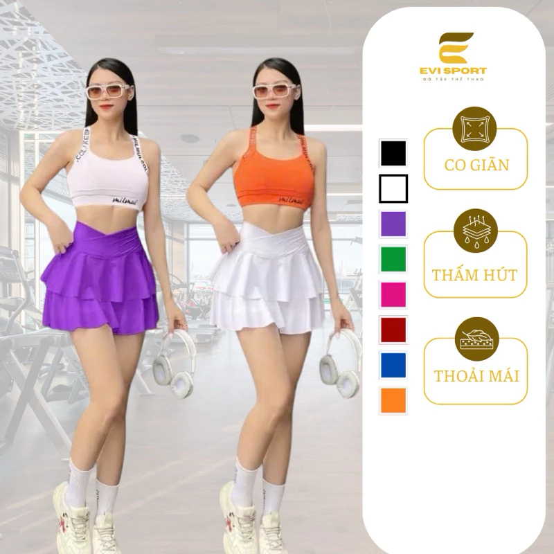 Chân váy tập gym,yoga ,aerobic,cầu lông 2 tầng 2 lớp cạp chéo