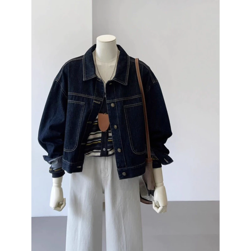 𝐘𝐮𝐫𝐢.𝐬𝐭𝐨𝐫𝐞 Áo Khoác Jeans Xanh Croptop Cá Tính(sẵn sz M)