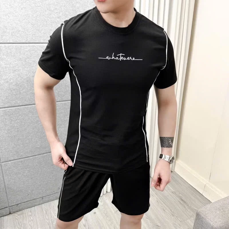 Bộ Nam Mùa Hè Thêu  Chữ, Chạy Vân Viền Chất Cotton Tổ Ong Co Dãn 4 Chiều Mềm Mát