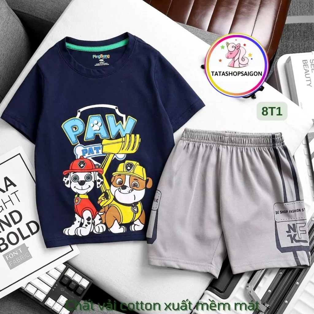 [11 đến 38kg] Đồ bộ bé trai size đại cotton mặc mát T308