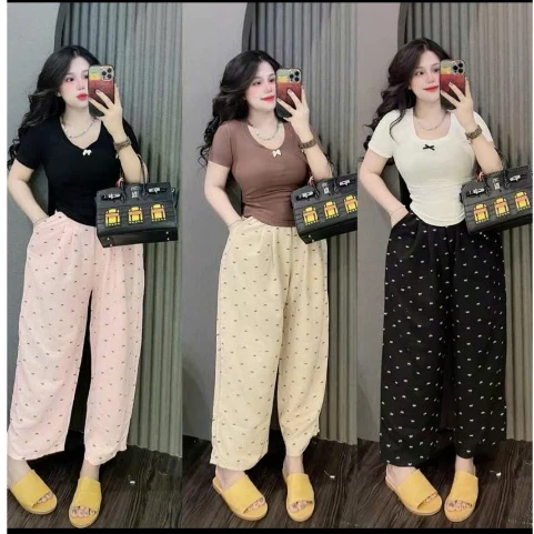Sét bộ quần suông kèm áo thun phong cách Hàn Quốc M7777