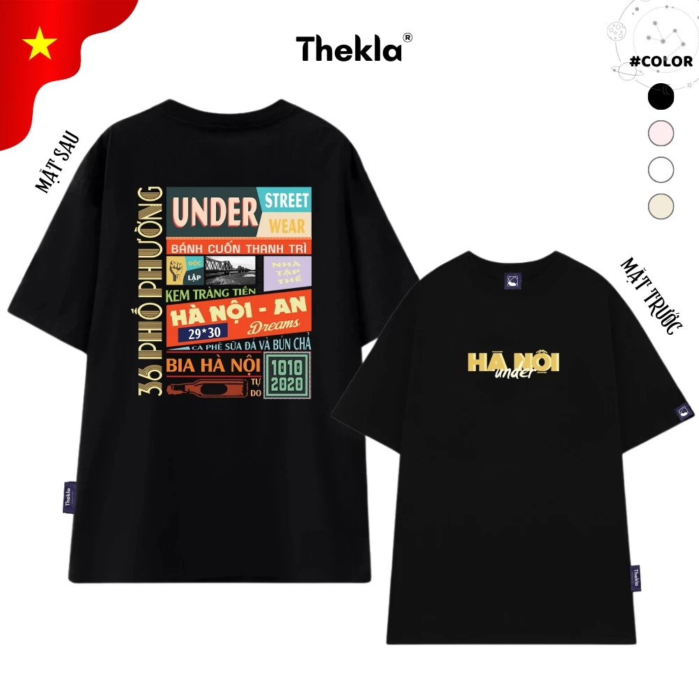Áo Thun, Áo Phông Unisex By Thekla BST50 Hà Nội 36 Phố Phường Chất Cotton Co Giãn Thoáng Mát Form Rộng Cho Nam Nữ