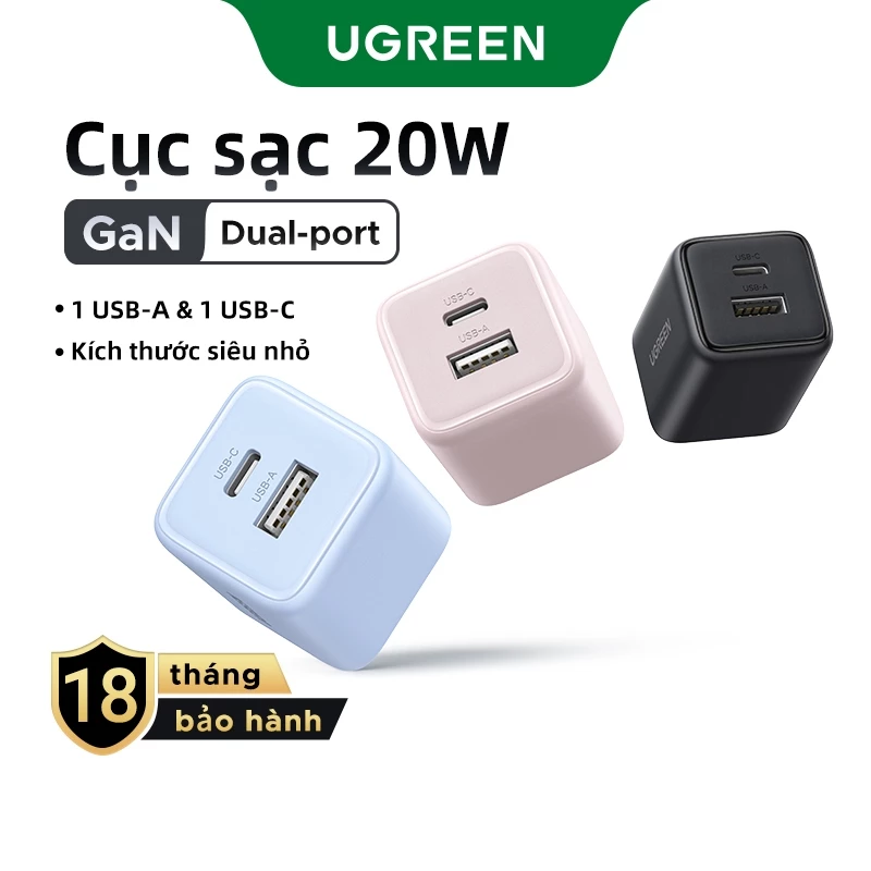 [Nexode] Bộ sạc 2 cổng USB-C / USB-A UGREEN 20W Bộ sạc nhanh Nexode GaN Bộ chuyển đổi nguồn USB-C
