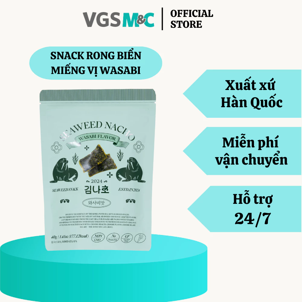 Rong biển miếng vị Wasabi - Seaweed Nacho - Xuất xứ Hàn Quốc