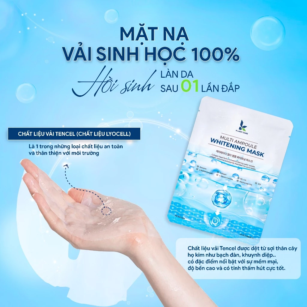 [New] Combo 10 miếng mặt nạ Multi Ampoule Whitening Mask K Lady Care 25mlx10 miếng, Cấp ẩm, căng bóng da, dưỡng sáng da