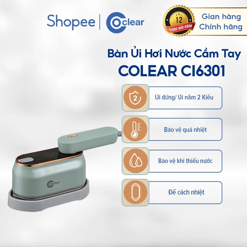 (New) Bàn Ủi Hơi Nước Cầm Tay 2 Trong 1 Coclear CI6301 Bàn Là Vừa Ủi Nước và Khô Gấp Gọn Du Lịch Tiện Lợi