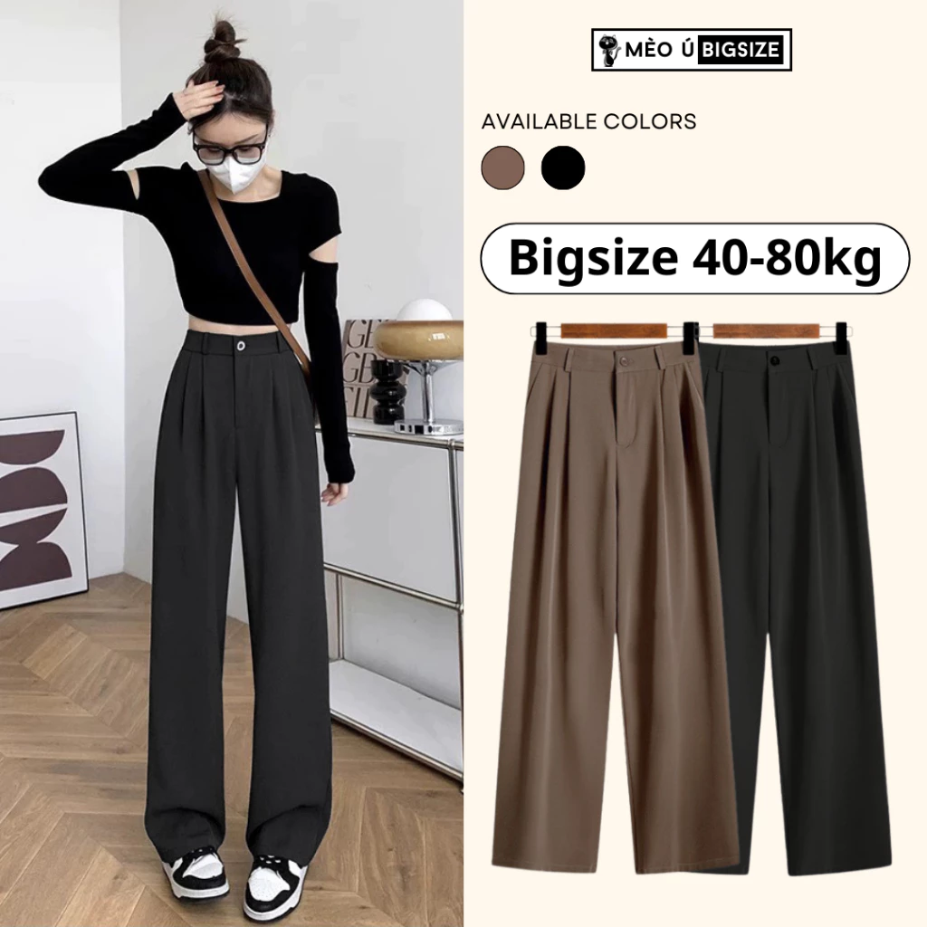 Quần ống rộng BIGSIZE 2 màu đen nâu khuy cài lưng cao 933