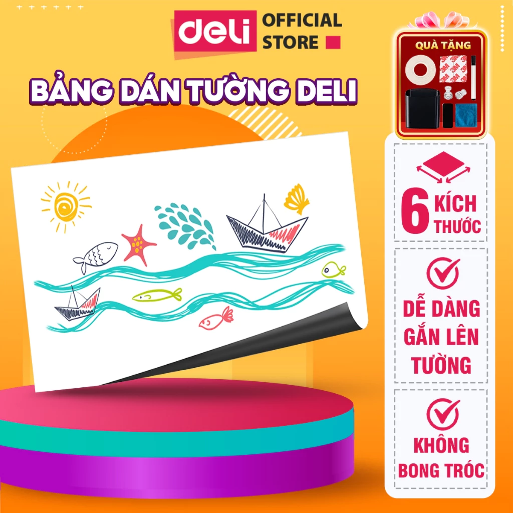 Bảng Từ Dán DELI Bề Mặt Chống Thấm Nước Viết Trơn Tru Dễ Dàng Lau Chùi Có Thể Cắt Theo Ý Muốn