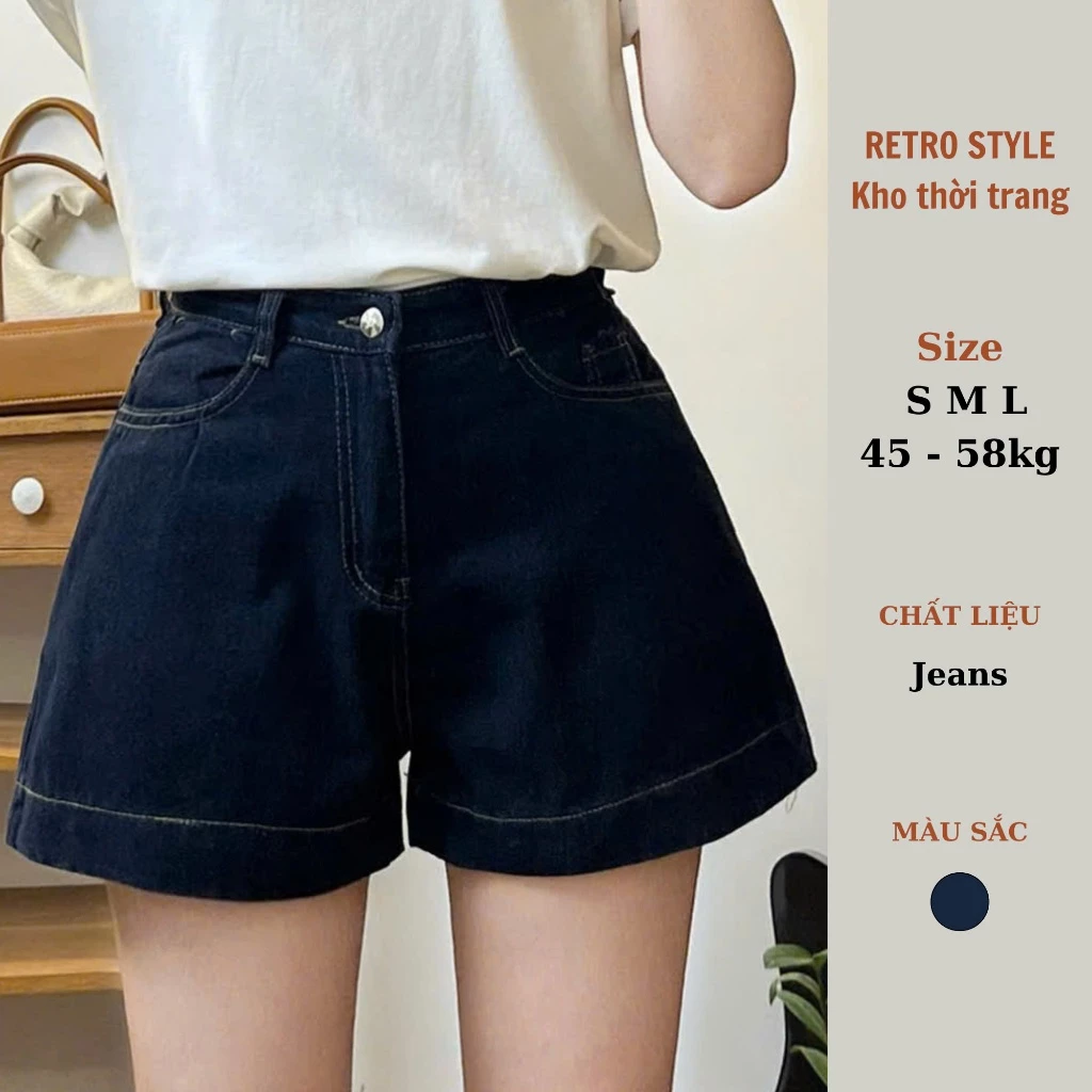 Quần Short Jeans Chỉ Nổi Màu Xanh Than Phong Cách Retrostyle - Quansooc7936