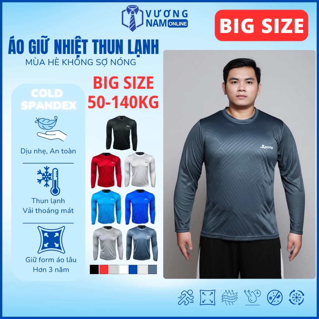 Áo BIG SIZE giữ nhiệt Chống Nắng nam tay dài đá bóng thể thao cổ tròn dập vân VNO21