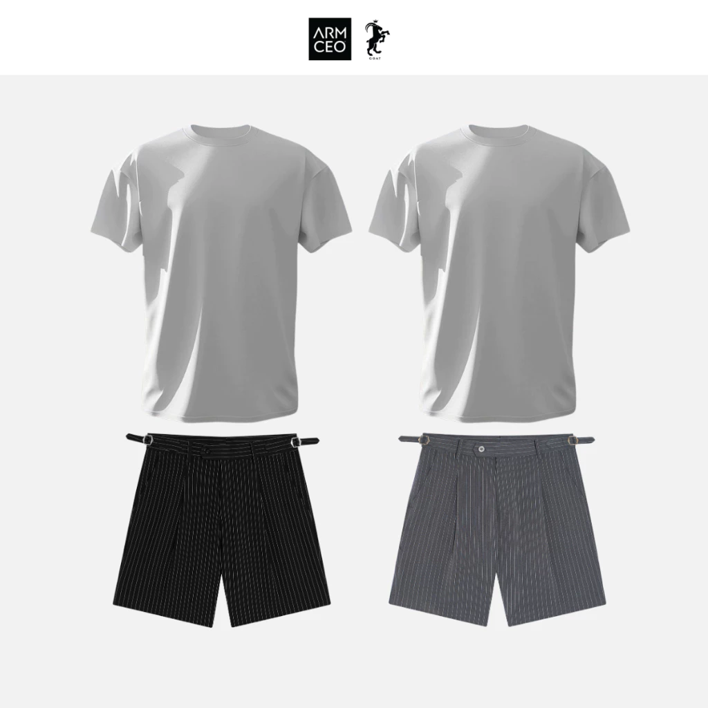 COMBO áo thun chống nhăn + quần short kẻ sọc ARMCEO đa dụng, tiện lợi & sang trọng (ART02 + N01)