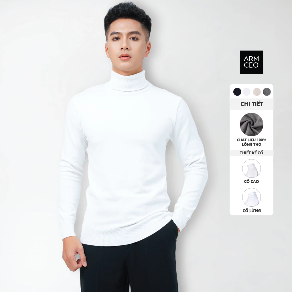 Áo len cổ lọ nam nữ ARMCEO Rabit cao cấp chất liệu lông thỏ 100 siêu mềm, độ dày vừa phải giữ ấm siêu tốt