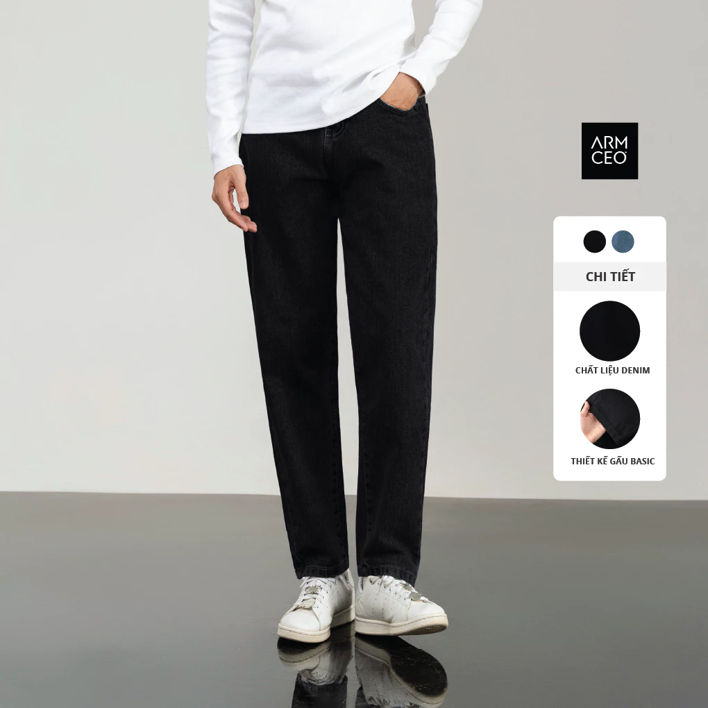 Quần jean baggy nam ARMCEO cạp cao chất liệu dày dặn đứng form chống bai xù - J01
