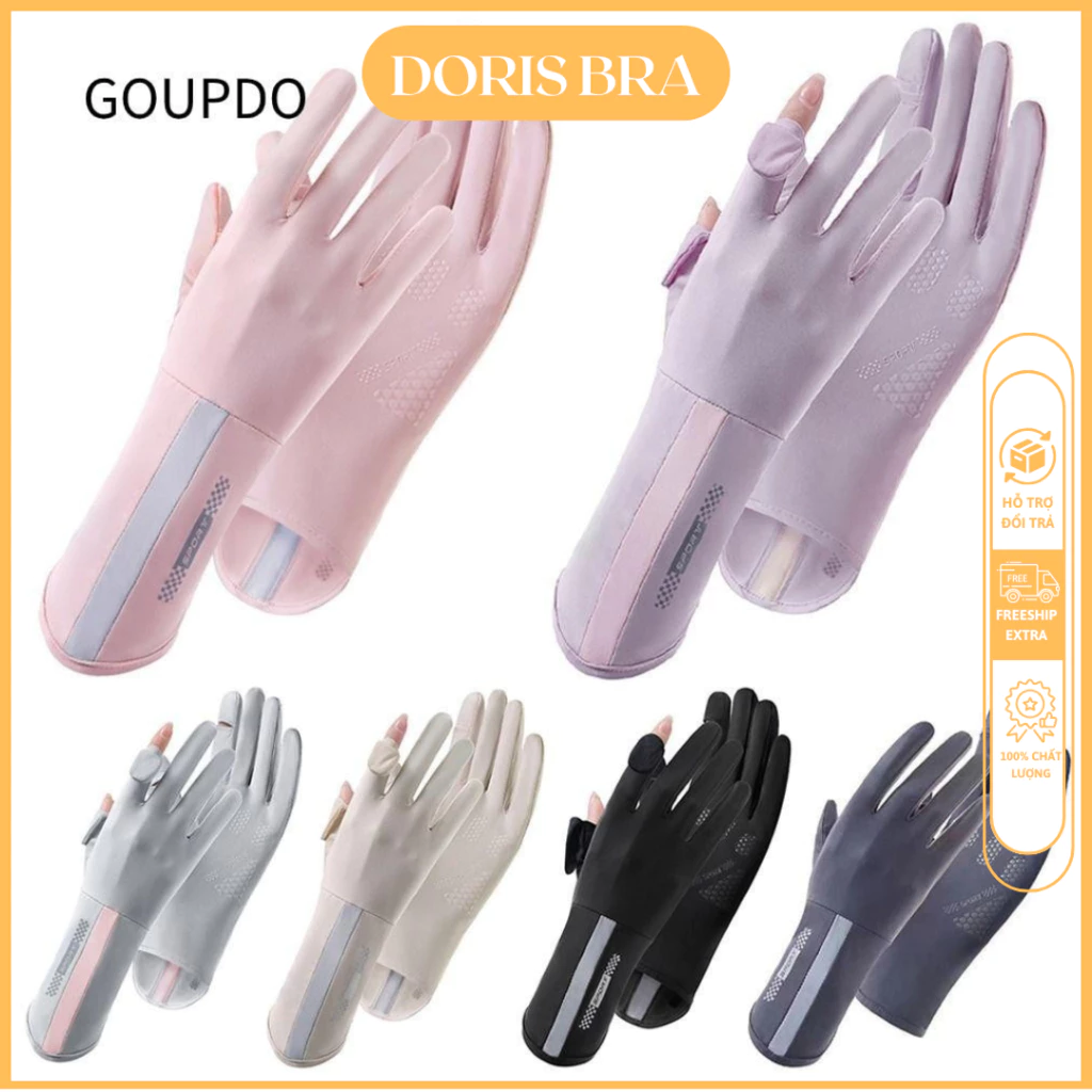 Găng Tay Ngắn Chống Nắng DORIS Hở Ngón Chống Trượt Chống Tia UV UPF50+