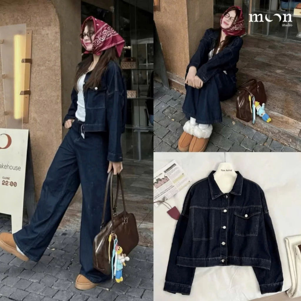 Áo khoác Jeans form croptop retrostyle áo khoác bò dáng lửng Back to School đi học đi làm