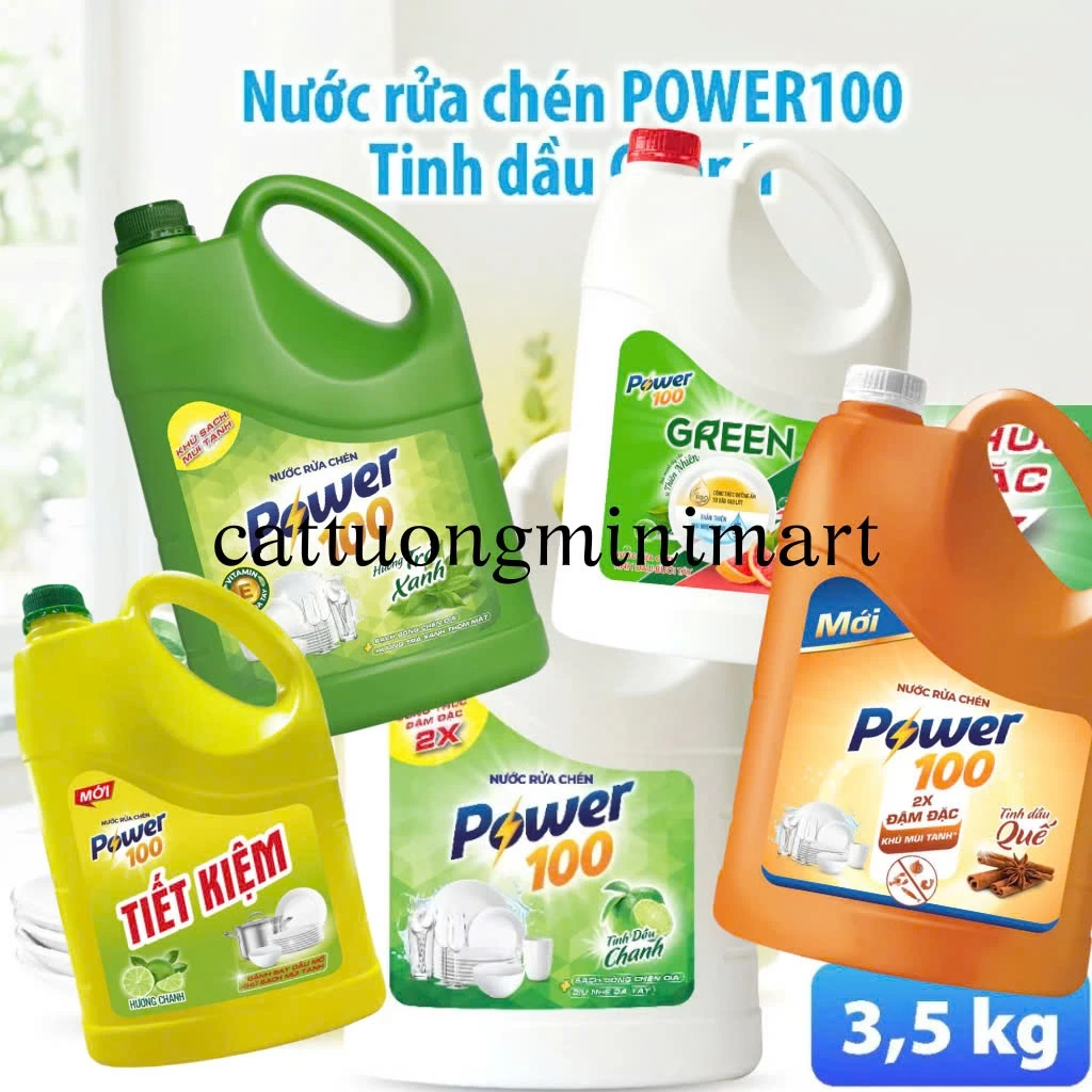 Nước rửa chén bát POWER100 tinh dầu nhiều loại hương can 3,5KG