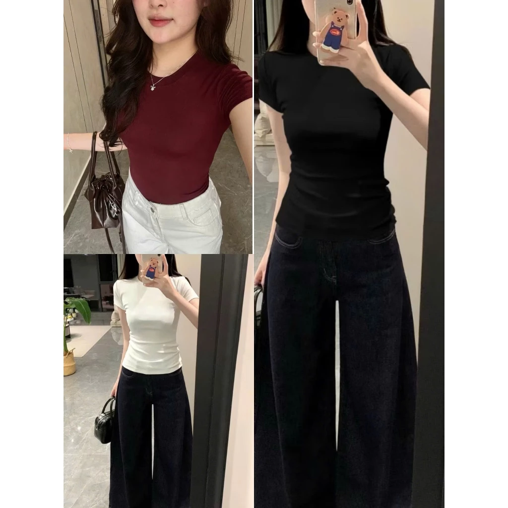 Áo Thun Nữ Cổ Tròn, Áo Thun Nữ Dáng Ôm Chất Bozip Co Giãn 4 Chiều Thấm Hút Mồ Hôi Siêu Hot Phong Cách Basic Hàn Quốc