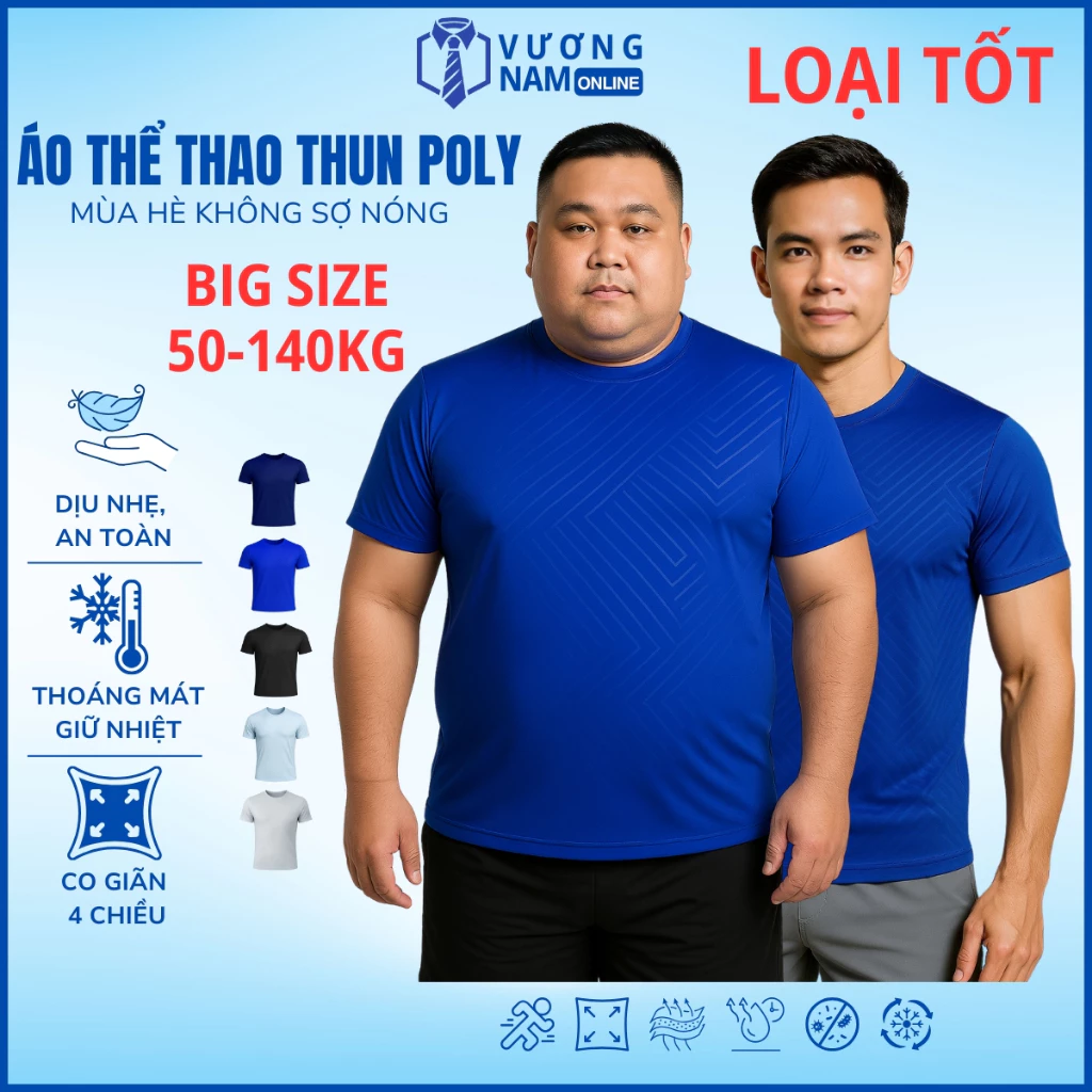 Áo thun lạnh nam BIG SIZE cổ tròn đẹp ngắn tay thể thao cao cấp dập vân VNO127