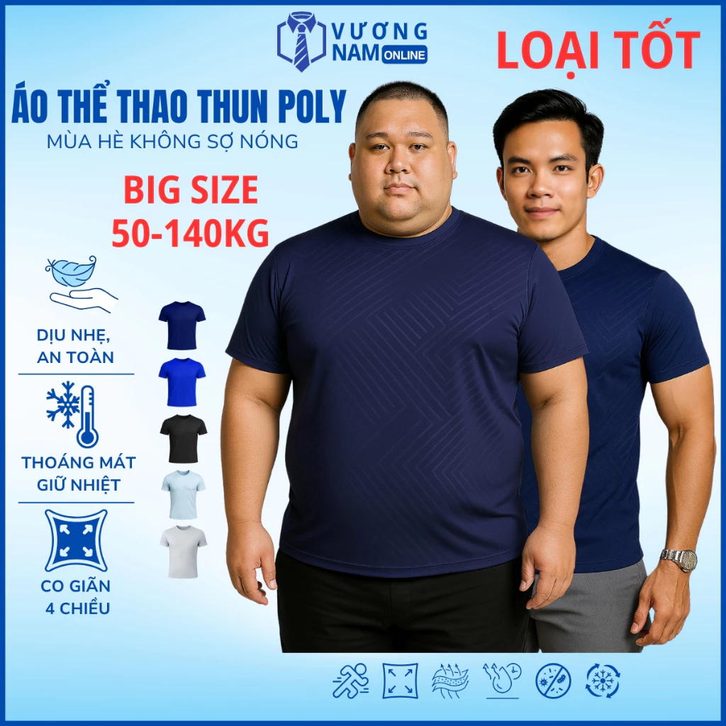 Áo thun lạnh BIG SIZE nam đẹp thể thao ngắn tay cổ tròn cao cấp dập vân VNO127