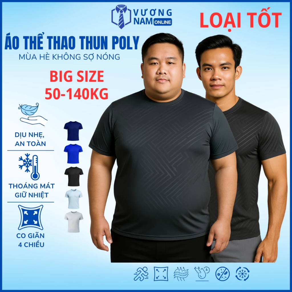 Áo thun lạnh nam BIG SIZE đẹp thể thao cổ tròn ngắn tay cao cấp dập vân VNO127