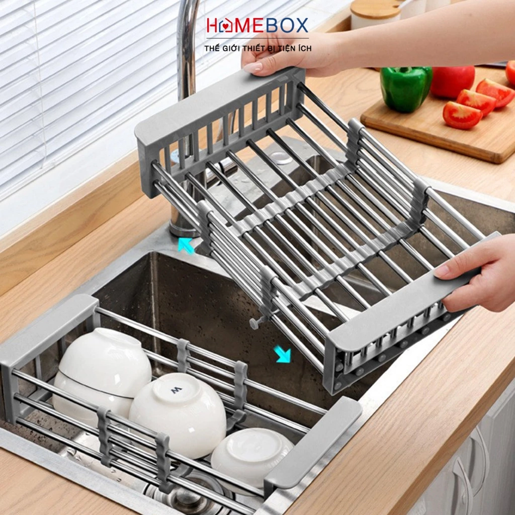 Kệ Gác Bồn Rửa Chén Bát Đựng Đồ Đa Năng Giá Rổ Gác Chậu Rửa Chén Điều Chỉnh Độ Dài Đựng Thực Phẩm