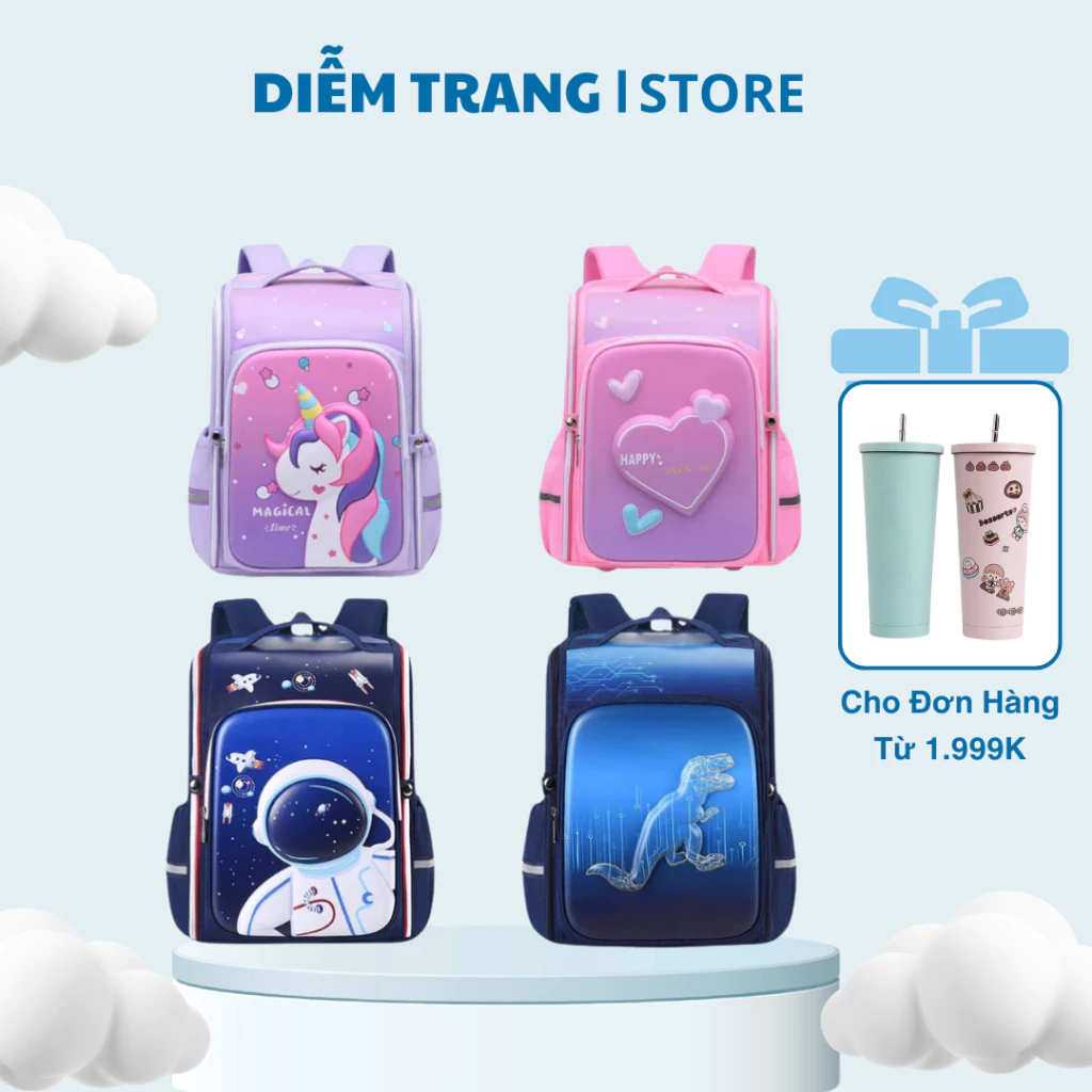 Balo đi học, balo chống gù in hình 3D nổi cho học sinh cấp 1 chất liệu vải chống nước có phản quang ( Hàng Đẹp )