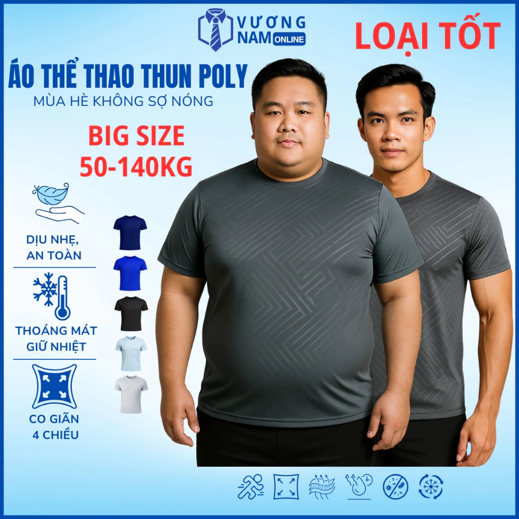 Áo thun lạnh BIG SIZE nam đẹp ngắn tay cổ tròn thể thao cao cấp dập vân VNO127