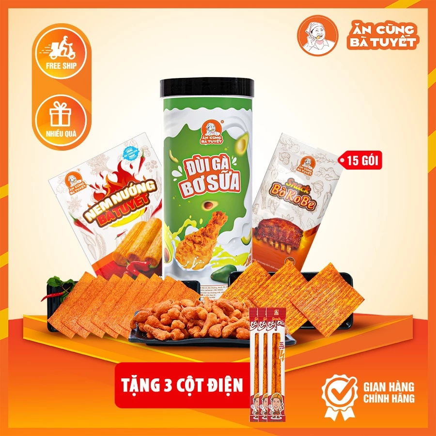 [Tặng 3 cột điện ] Combo TÓC BIẾN  :  15 gói Nem nướng phên+1 Đùi gà Bơ Sữa  + 15 Snack bò kobe M94