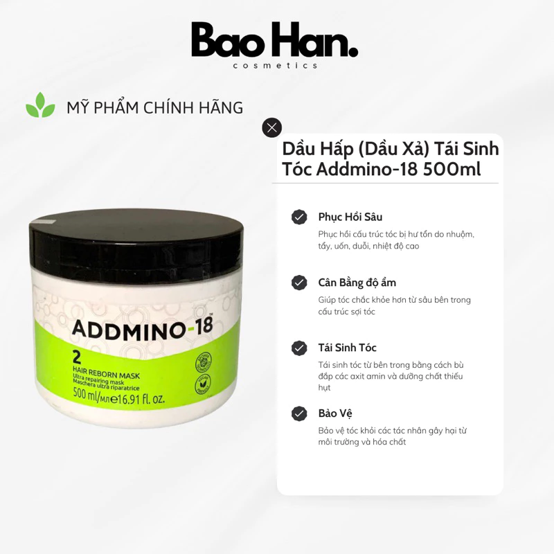 Dầu hấp (dầu xả) tái sinh tóc Addmino-18 500ML (Addmino - 18 2 Hair Reborn Mask)