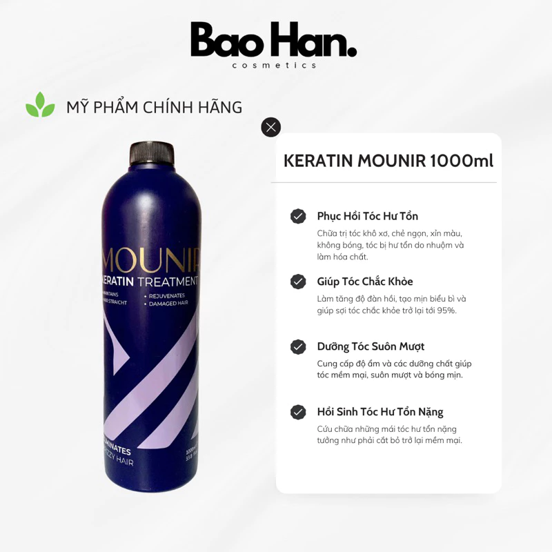 KEM KERATIN MOUNIR 1000ML - PHỤC HỒI TÓC KHÔ XƠ CHẺ NGỌN DO NHUỘM HÓA CHẤT, DƯỠNG TÓC SUÔN MƯỢT, TĂNG ĐỘ ĐÀN HỒI CAO