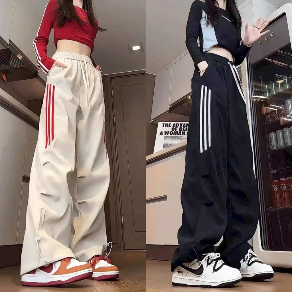 Quần Jogger Dù Ống Rộng Thể Thao BUNNY Sọc Nam Nữ Unisex