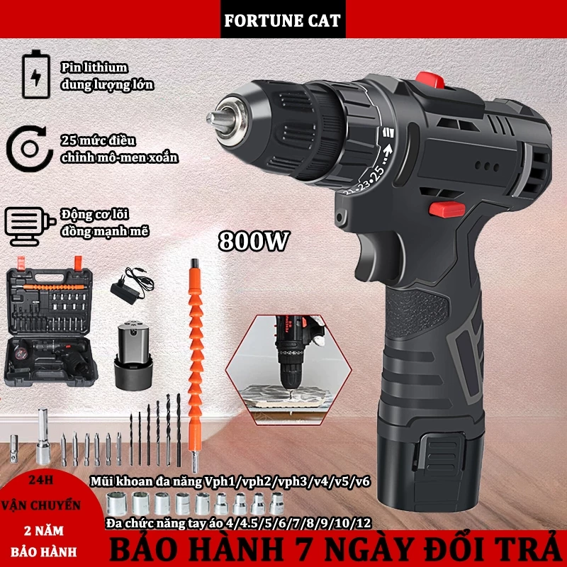 Máy Khoan Pin Cầm Tay 12V Chính Hãng, Khoan Bê Tông Bộ 24 Món – Bảo Hành 2 Năm