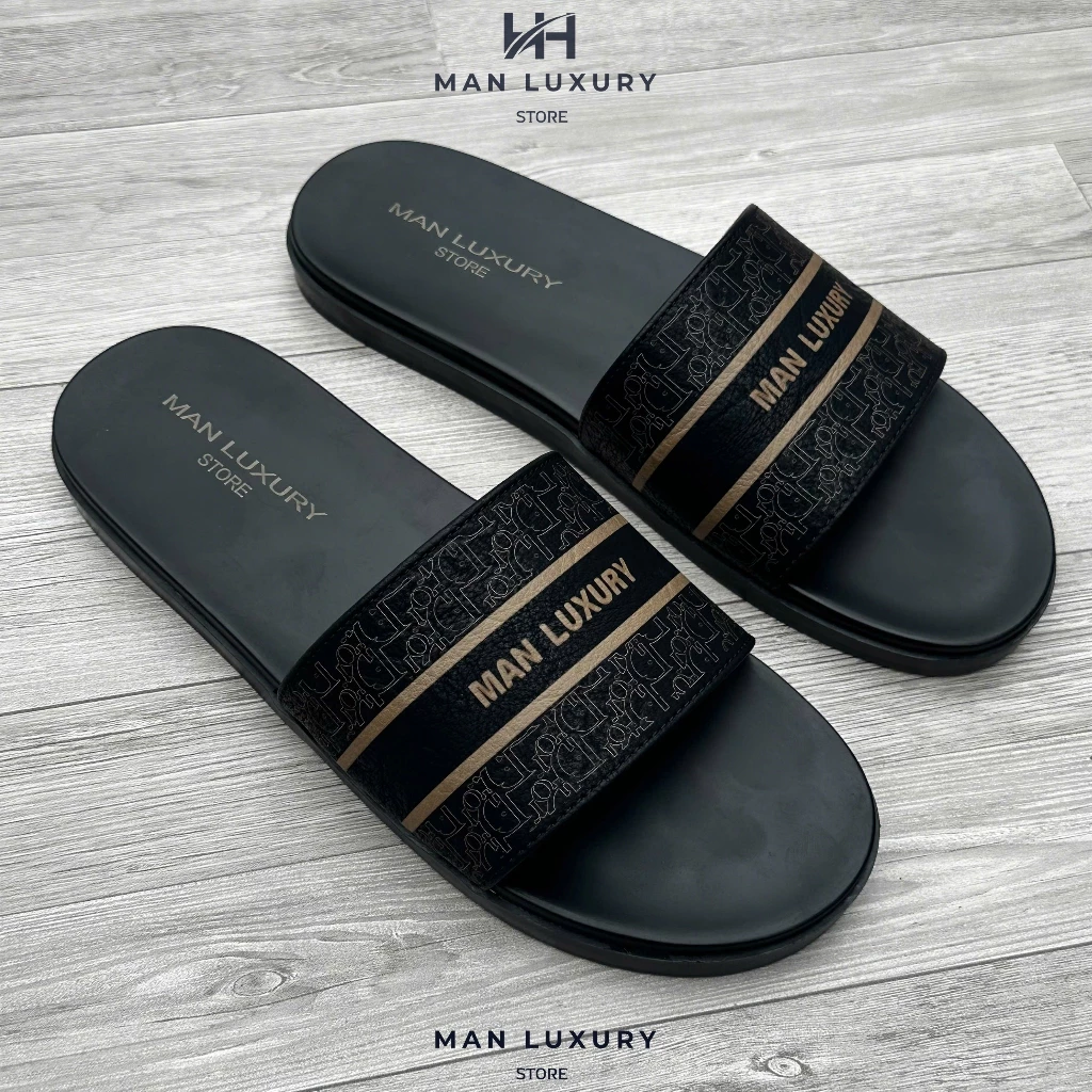[Khâu Đế] Dép Da nam Man quai ngang da sít nhăn đen Kép 2 lớp Cao Cấp Slipper Dép Lê Quai Ngang