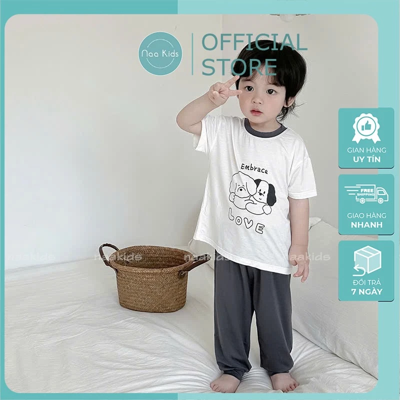 Bộ quần áo thun lạnh cộc tay quần dài cho bé trai bé gái phong cách hàn quốc hàng QCCC
